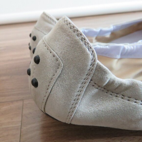 TOD'S Dee Laccetto Silver Metallic Leather Foldable Ballet Flat Shoes Size US 6 - Picture 8 of 13